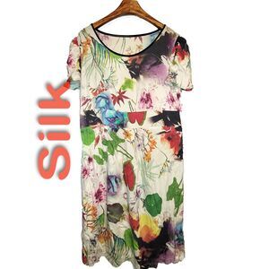 Women's 100% Silk Size L Short Sleeve Dress SAE928